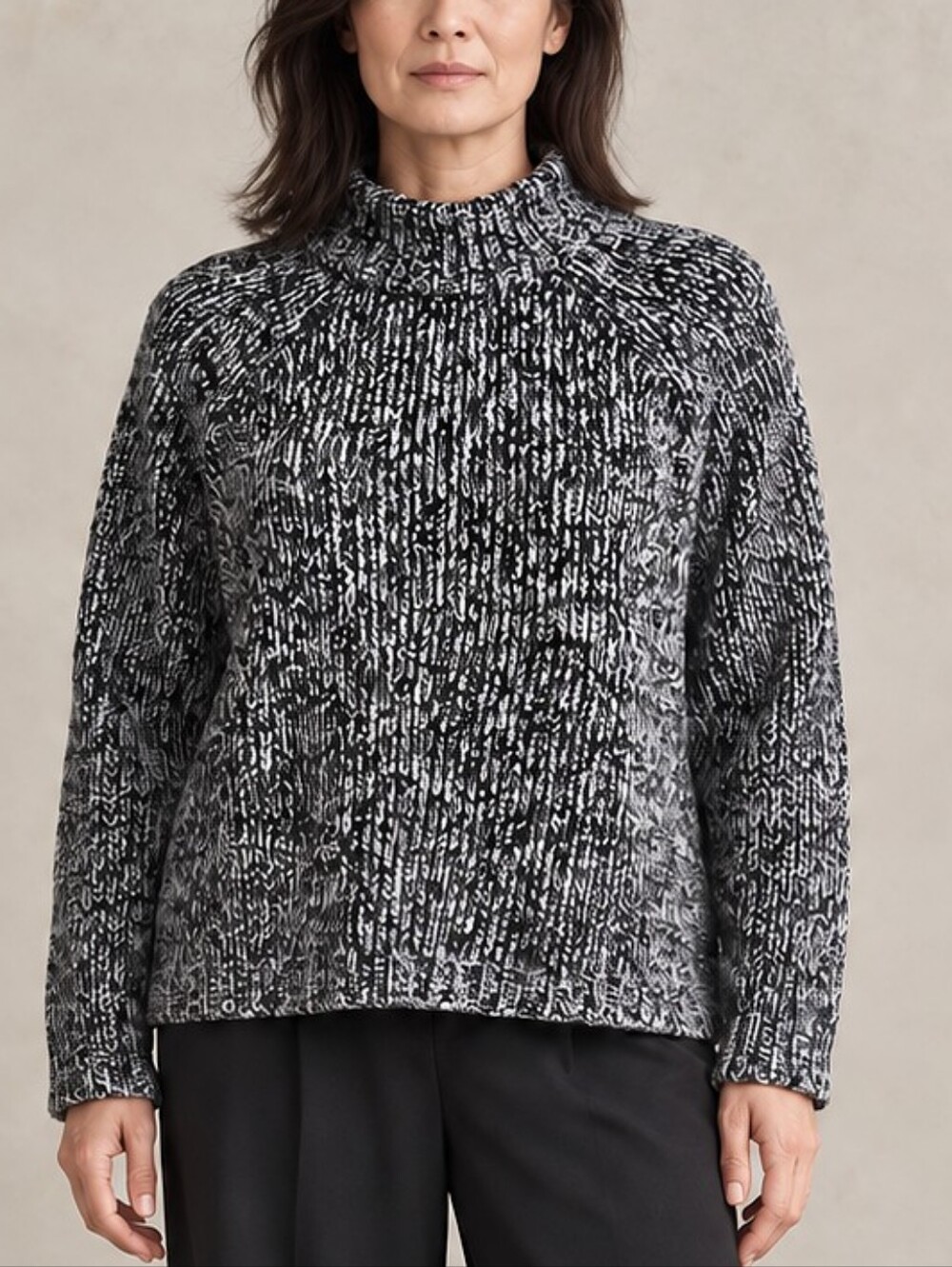 Eileen Fisher Organic Cotton Mock Neck Boxy Sweater L Marled Chunky Knit F19UBT - Picture 3 of 15